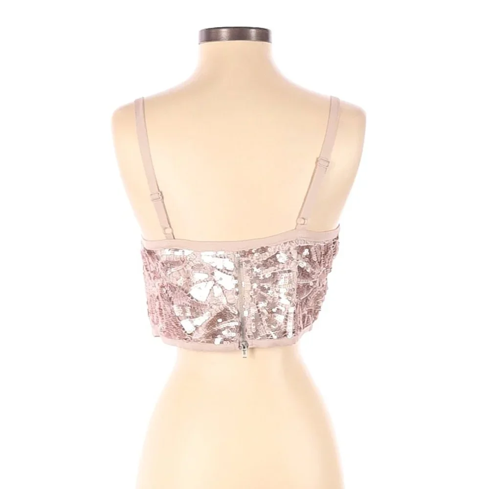 Forever 21 Rose Gold Sequin Rhinestone Crop Top | S - Picture 4 of 10